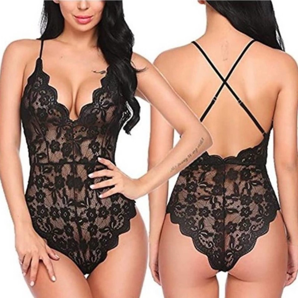 One Piece Babydoll Mini Bodysuit Underware Black Large